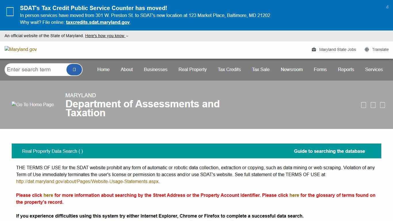 SDAT: Real Property Data Search