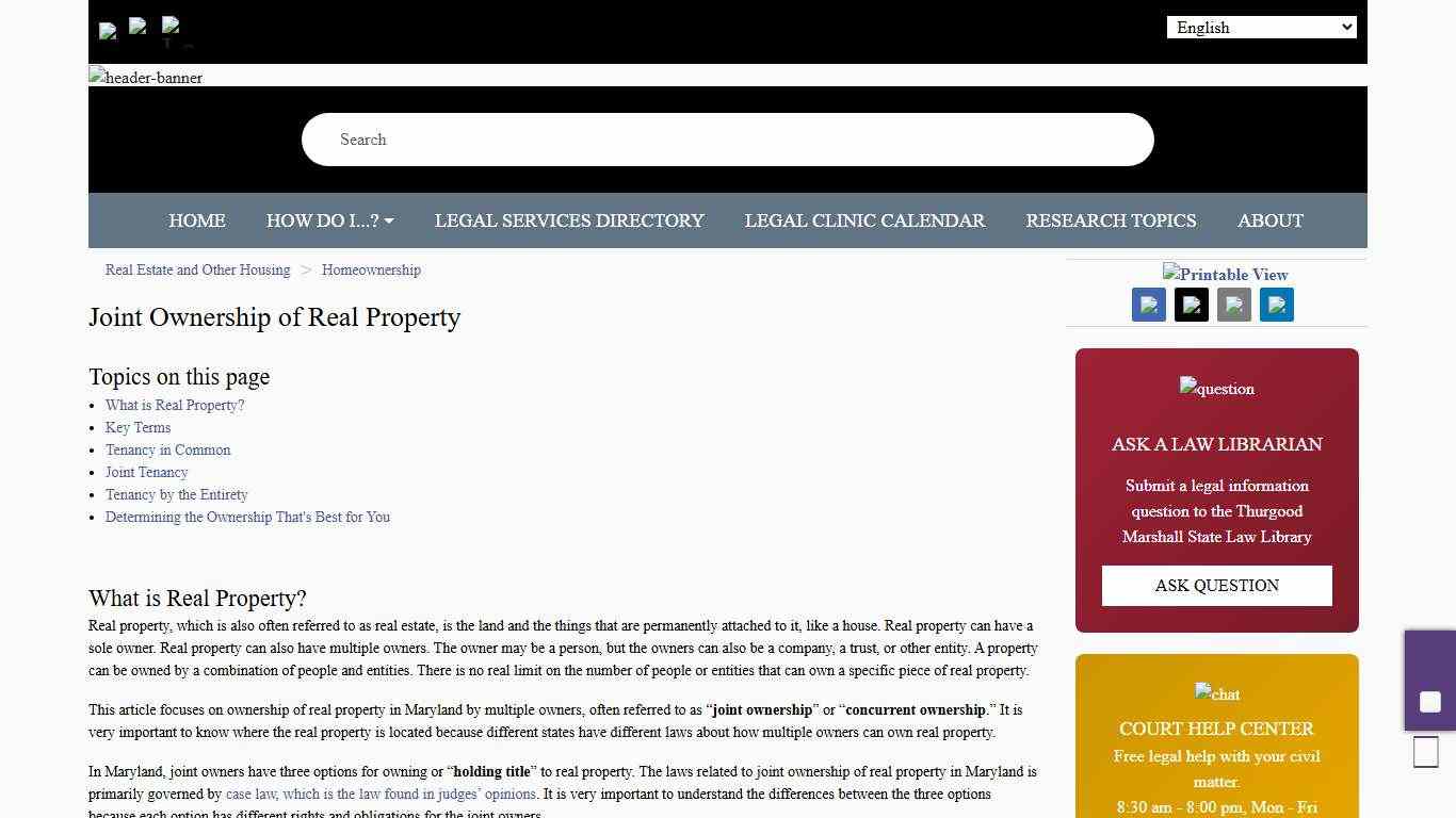 Joint Ownership of Real Property | The Maryland People's Law Library